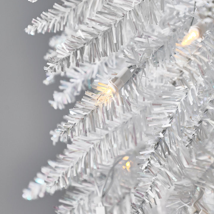 Home Heritage Tinsel 7' Pencil 150 LED Pre-Lit Artificial Christmas Tree, White