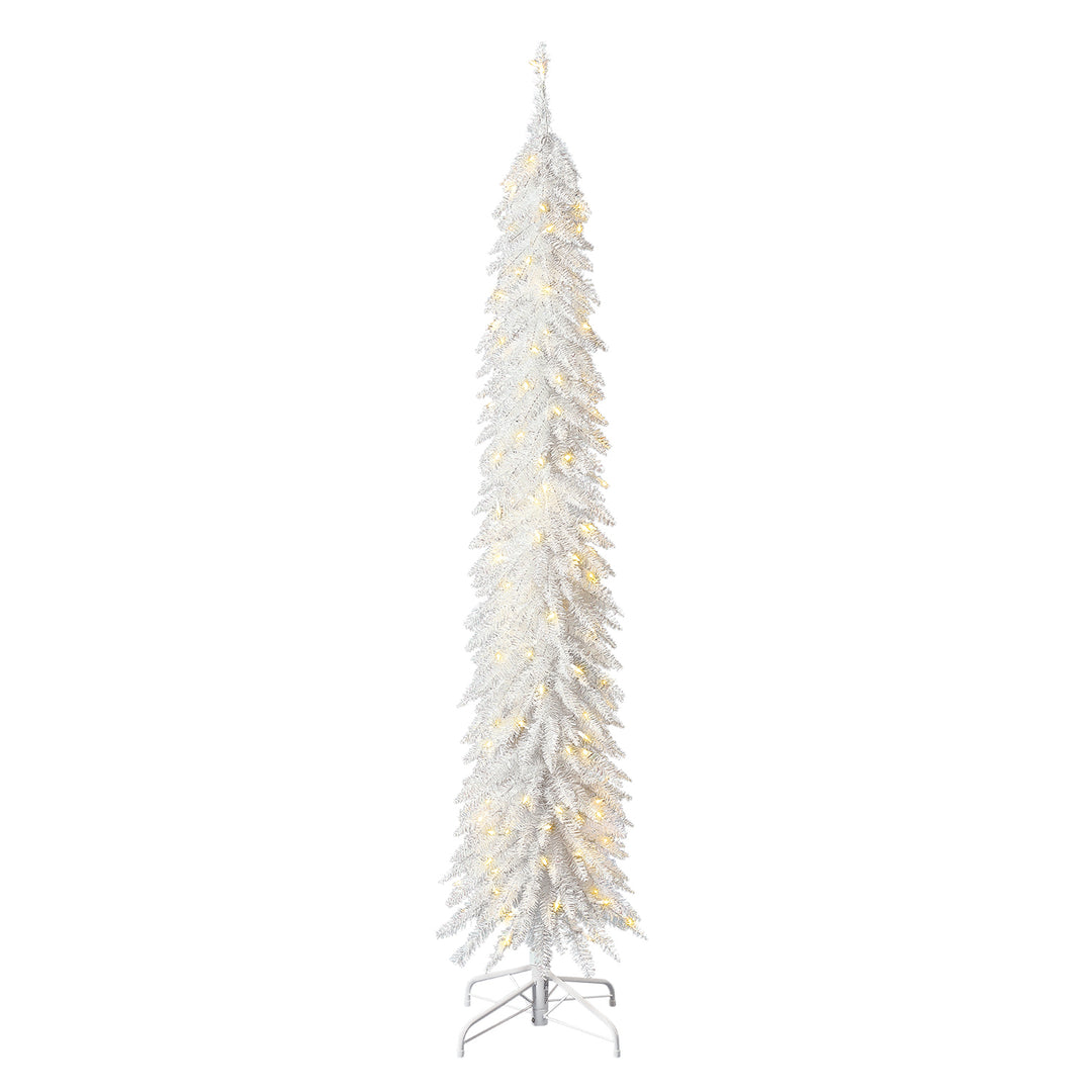 Home Heritage 7 Foot Pencil Artificial Tree with White LED Lights, White (Used)