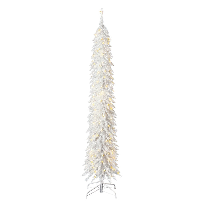Home Heritage 7 Foot Pencil Artificial Tree with White LED Lights, White (Used)