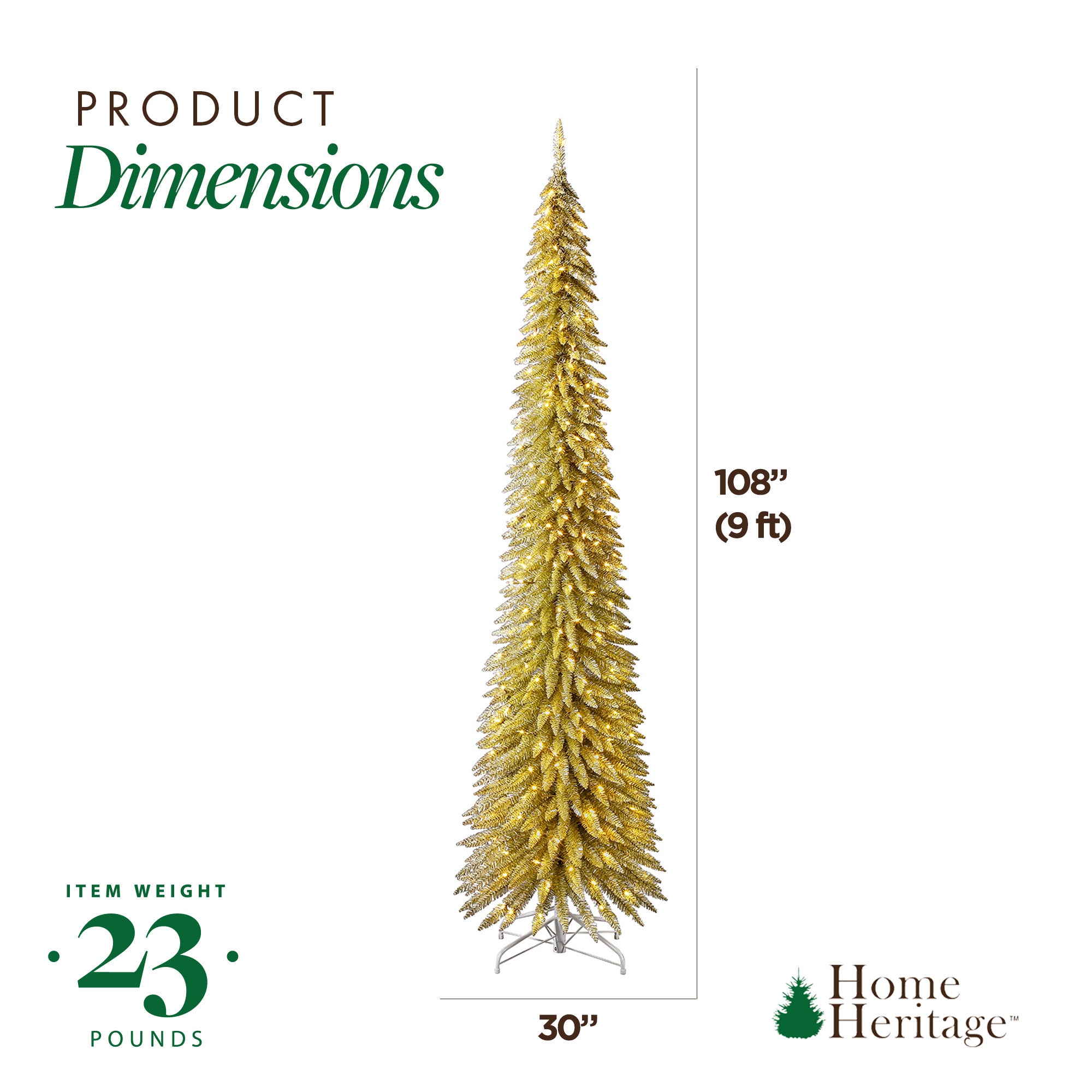 Evergreen Classics 9' Pencil Pine Christmas Tree, 250 White LED Lights (Used) - VMInnovations