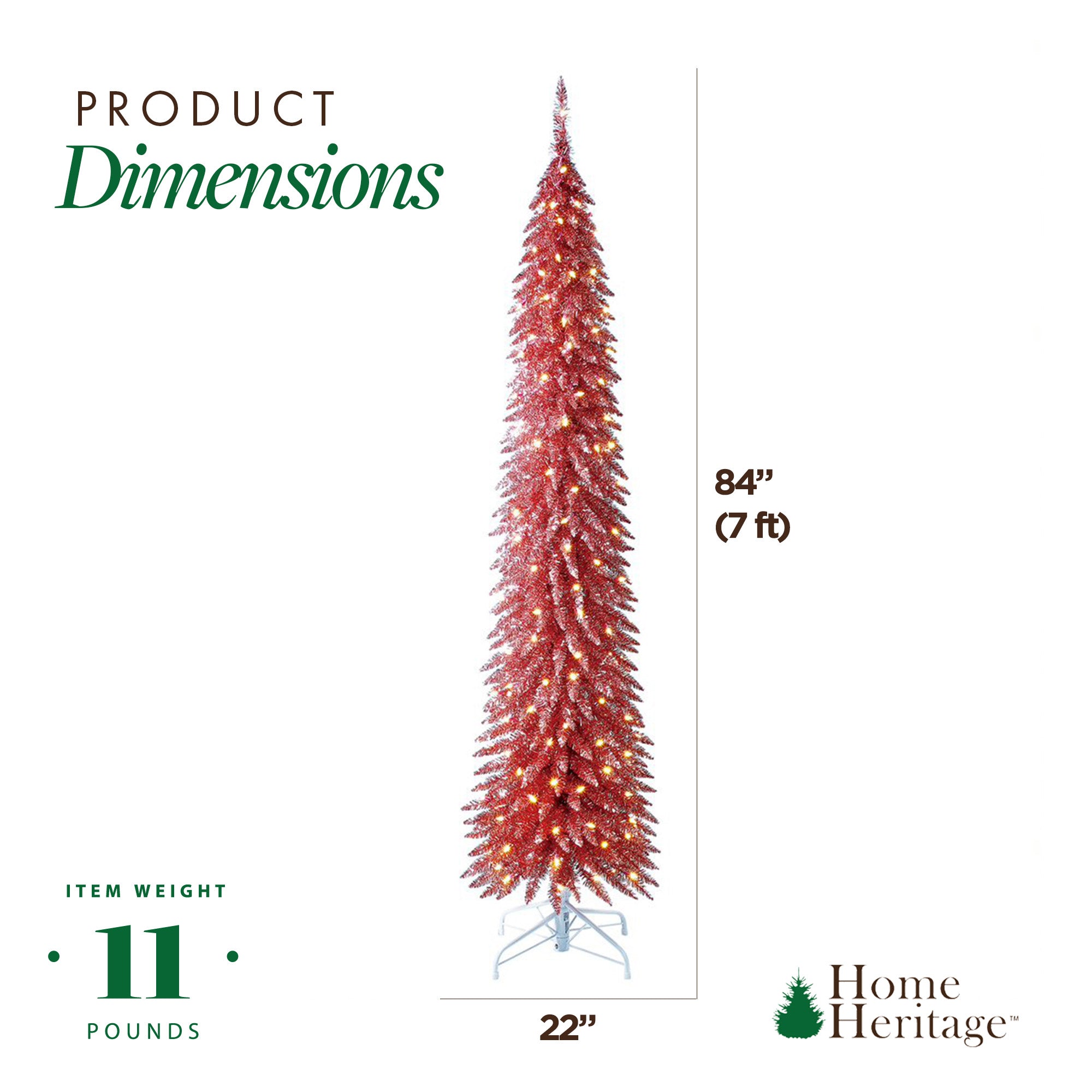 Home Heritage Tinsel 7' Pencil 150 LED Pre-Lit Artificial Christmas Tree, Pink