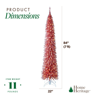 Home Heritage Tinsel 7' Pencil 150 LED Pre-Lit Artificial Christmas Tree, Pink