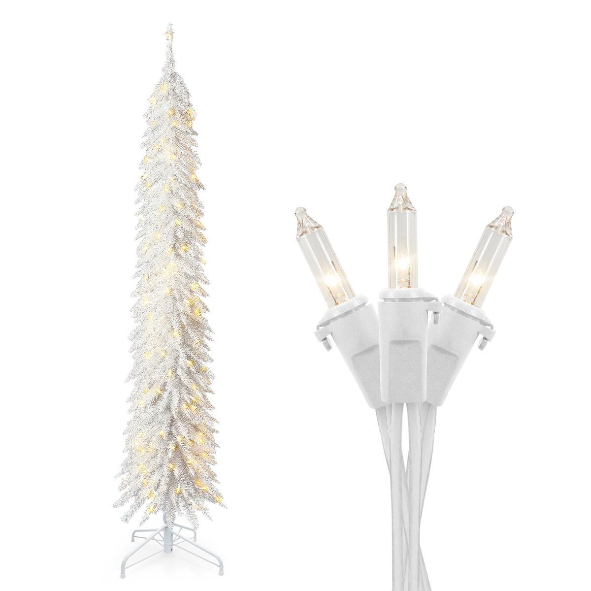 Home Heritage 7 Foot Pencil Artificial Tree with White LED Lights, White (Used)