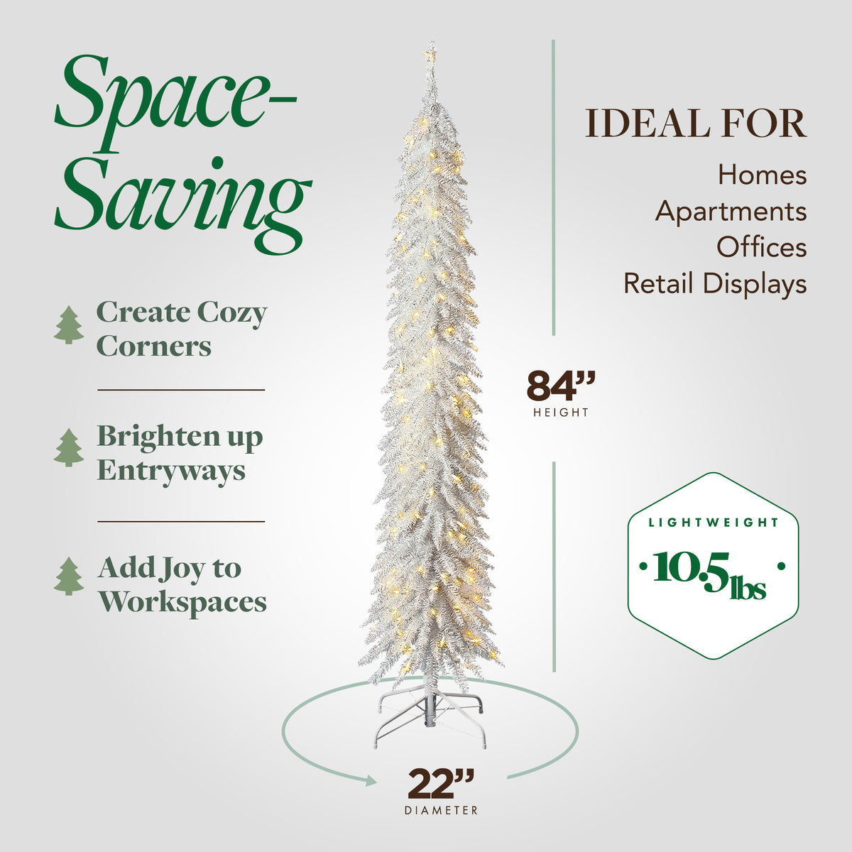 Home Heritage 7 Foot Pencil Artificial Tree with White LED Lights, White (Used) - VMInnovations