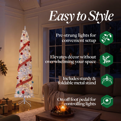 Home Heritage 7 Foot Pencil Artificial Tree with White LED Lights, White (Used) - VMInnovations