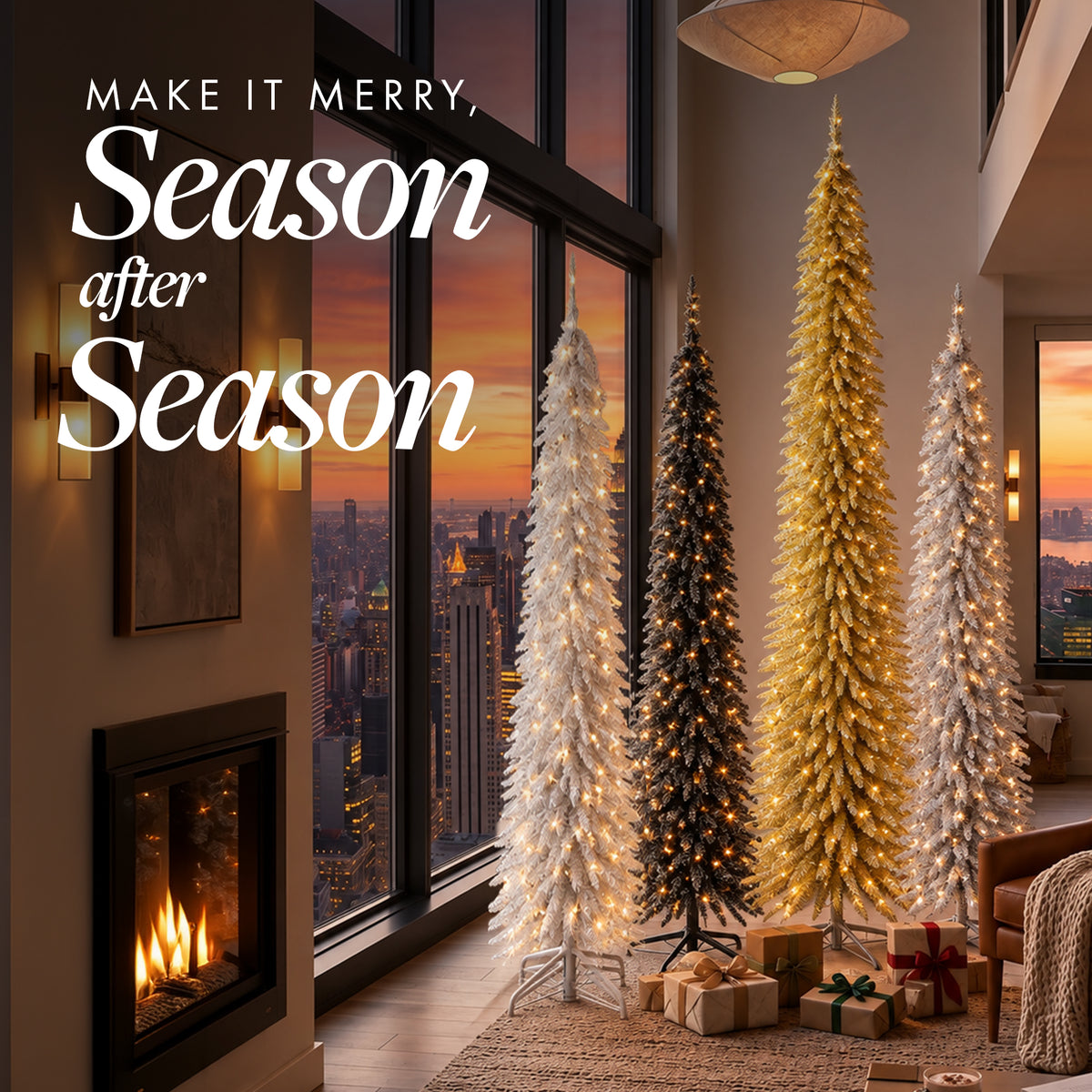 Home Heritage Tinsel 7' Pencil 150 LED Pre-Lit Artificial Christmas Tree, White - VMInnovations