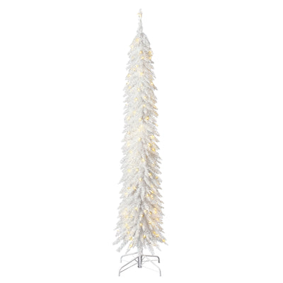 Home Heritage 7 Foot Pencil Artificial Tree with White LED Lights, White (Used) - VMInnovations