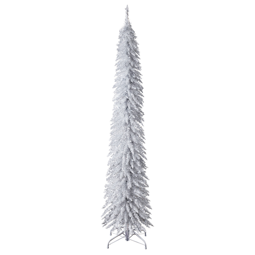 Home Heritage 7 Foot Pencil Artificial Tree White LED Lights, Silver (Open Box)