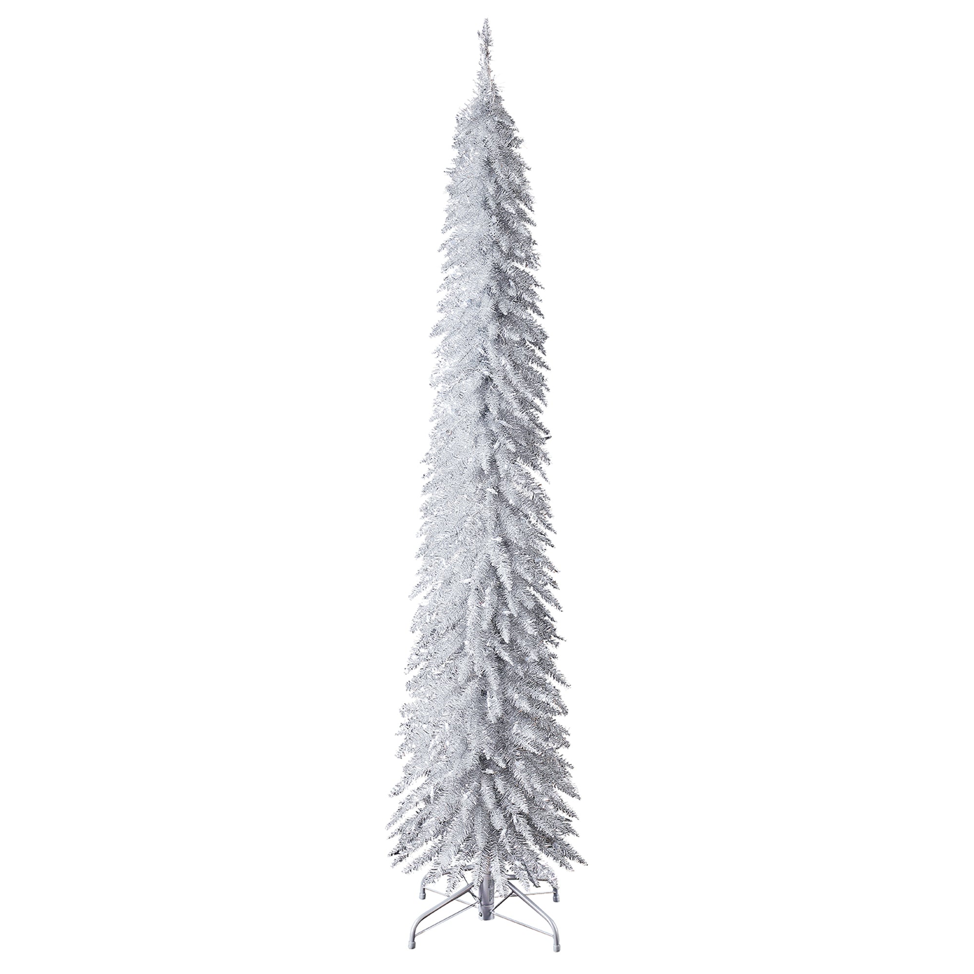 Home Heritage 7 Foot Pencil Artificial Tree with White LED Lights, Silver (Used) - VMInnovations