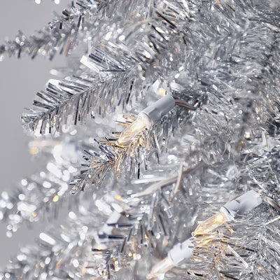 Home Heritage 7 Foot Pencil Artificial Tree with White LED Lights, Silver (Used) - VMInnovations