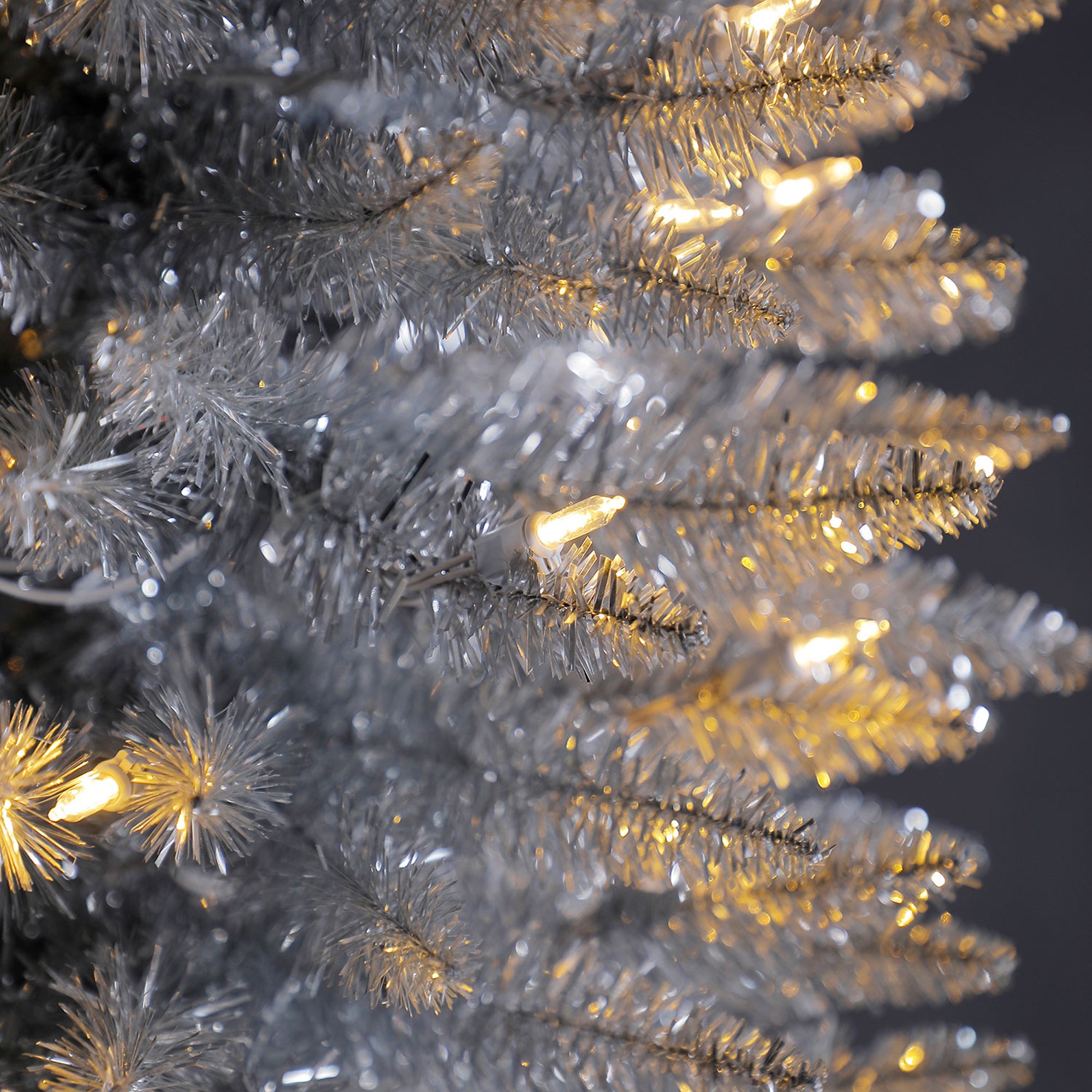 Home Heritage 7 Foot Pencil Artificial Tree with White LED Lights, Silver (Used) - VMInnovations