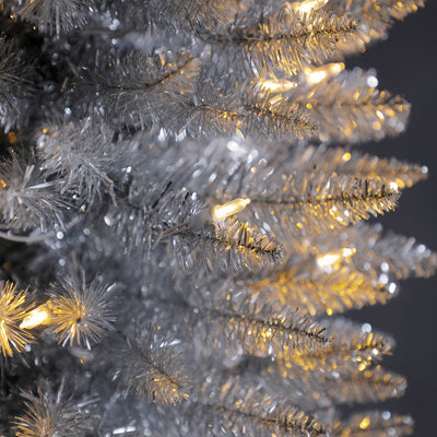 Home Heritage 7 Foot Pencil Artificial Tree with White LED Lights, Silver (Used) - VMInnovations