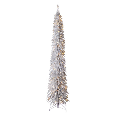Home Heritage 7 Ft Pencil Artificial Tree, White LED Lights, Silver (For Parts)
