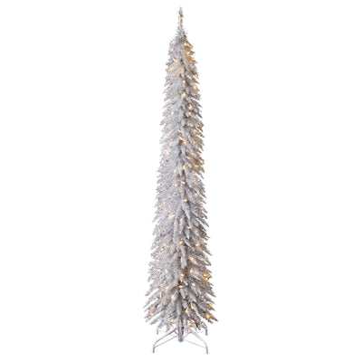 Home Heritage 7 Foot Pencil Artificial Tree with White LED Lights, Silver (Used) - VMInnovations