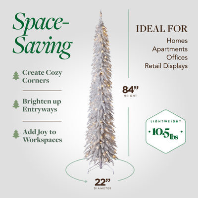 Home Heritage 7 Ft Pencil Artificial Tree, White LED Lights, Silver (For Parts)