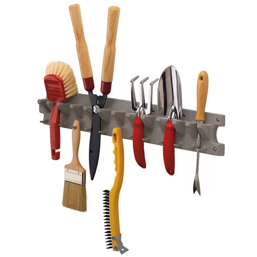Suncast V713 2 Foot Wall Mounted Garage Garden Hand Tool Organizer, Platinum
