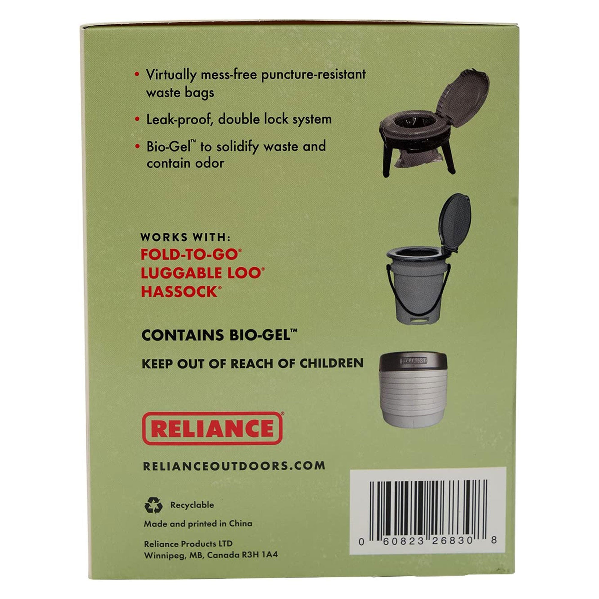Reliance Products Hassock Portable Camping Toilet w/ Double Doodie 2L Waste Bags - VMInnovations