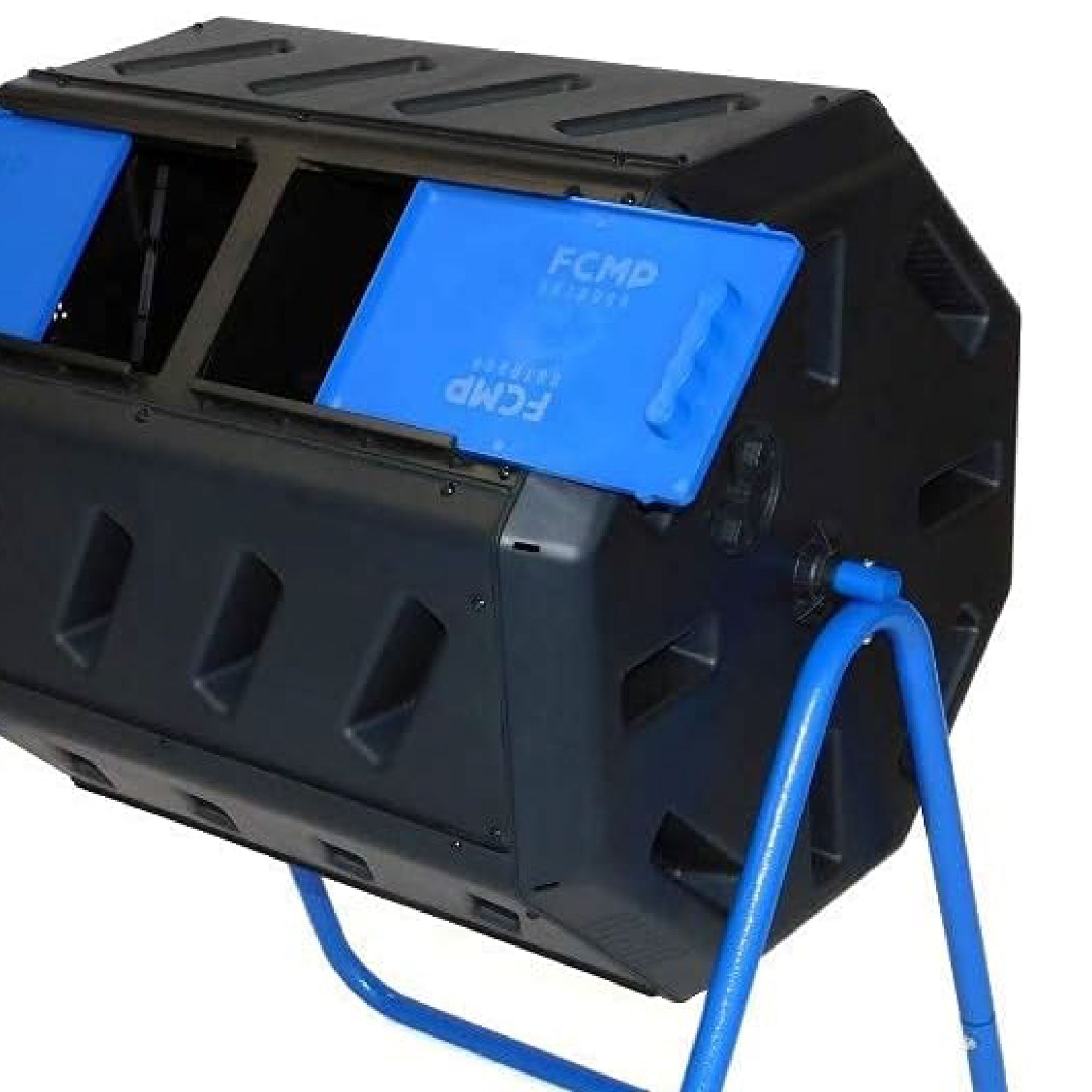 FCMP Outdoor 37 Gallon Dual Chamber Tumbling Composter Bin with 2 Doors, Blue - VMInnovations