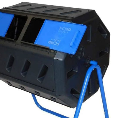 FCMP Outdoor 37 Gallon Dual Chamber Tumbling Composter Bin with 2 Doors, Blue - VMInnovations