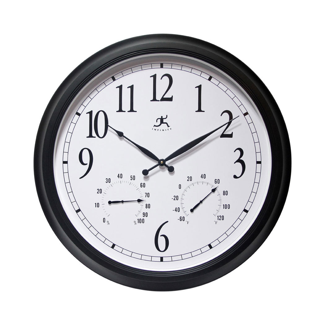 Infinity Instruments 15664BK-2534 24 Inch Classic Black Wall Thermometer Clock (Refurbished)