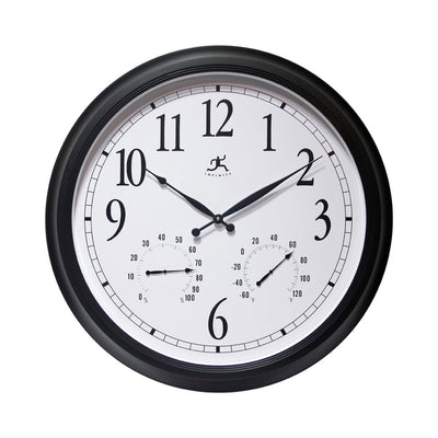 Infinity Instruments 15664BK-2534 24 Inch Classic Black Wall Thermometer Clock (Refurbished)