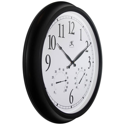 Infinity Instruments 15664BK-2534 24 Inch Classic Black Wall Thermometer Clock (Refurbished)