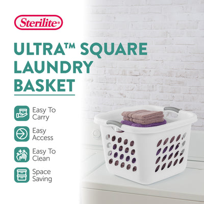 Sterilite Ultra Square Laundry Basket, 1.5 Bushel Clothes Hamper, White, 12 Pack - VMInnovations