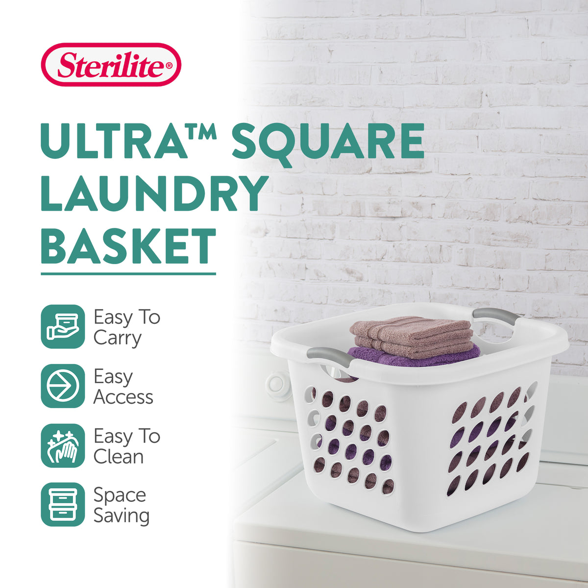 Sterilite Ultra 14 gal Square Plastic Laundry Basket w/Gripped Handles, (6 Pack)