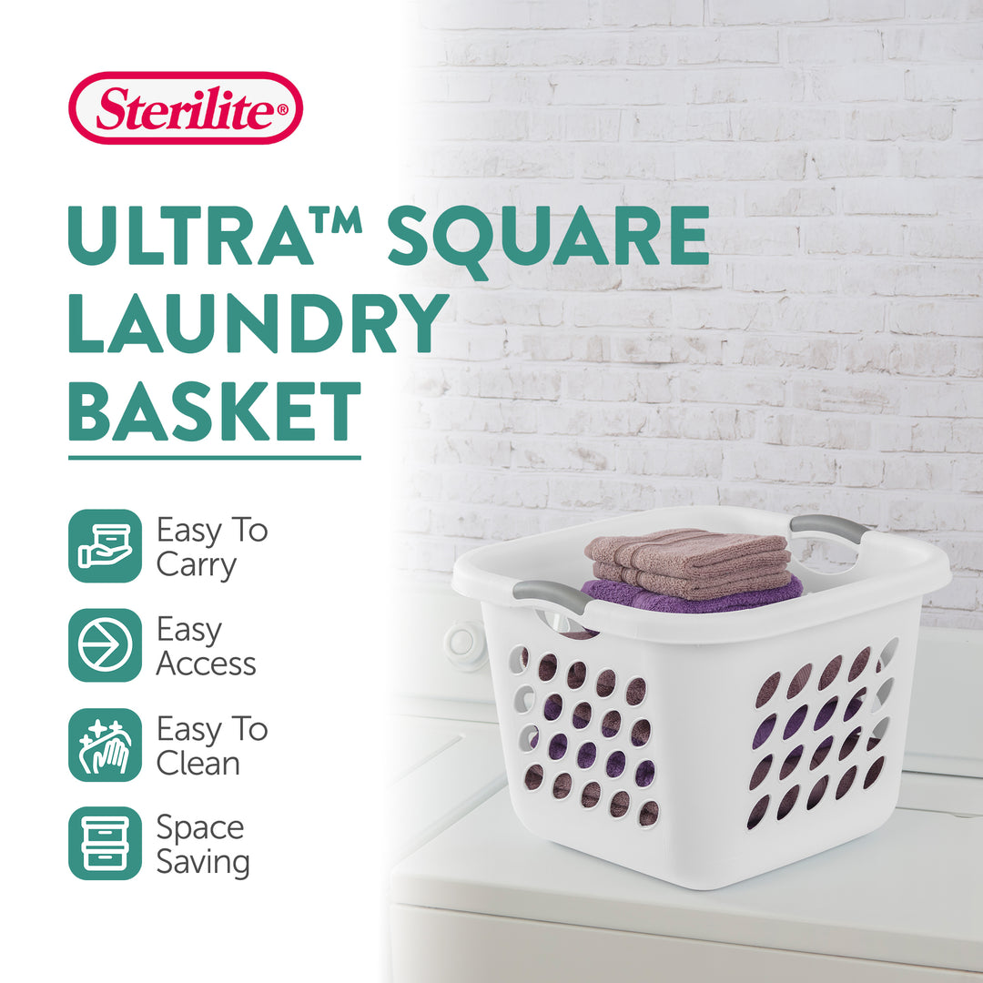 Sterilite Ultra 14 gal Square Plastic Laundry Basket w/Gripped Handles, (6 Pack)