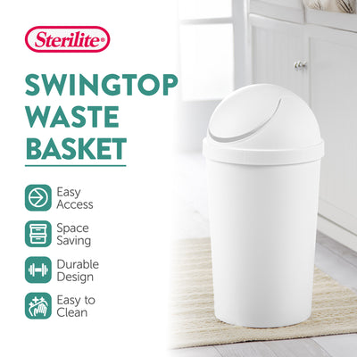 Sterilite 10838006 3 Gallon Round Swing Top Plastic Wastebasket, White (6 Pack) - VMInnovations
