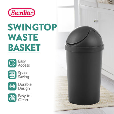 Sterilite SwingTop Wastebasket, 3 Gal Round Trash Can w/Swing Lid, 6 Pack, Black - VMInnovations