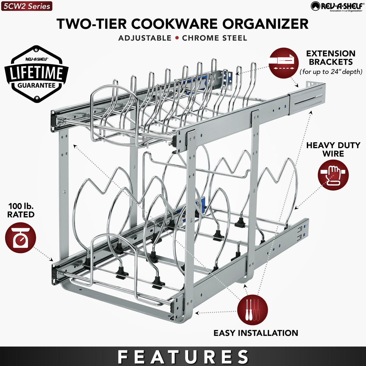 Rev-A-Shelf 5CW2-1222-CR 12 Inch 2-Tier Cookware Organizer (Open Box) (2 Pack)