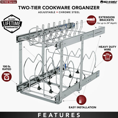 Rev-A-Shelf 5CW2-1222-CR 12 Inch 2-Tier Cookware Organizer (Open Box) (2 Pack)
