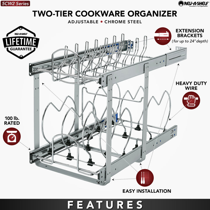 Rev-A-Shelf Pullout Cabinet Pot and Pan Organizer, 11.75" Width, 5CW2-1222-CR