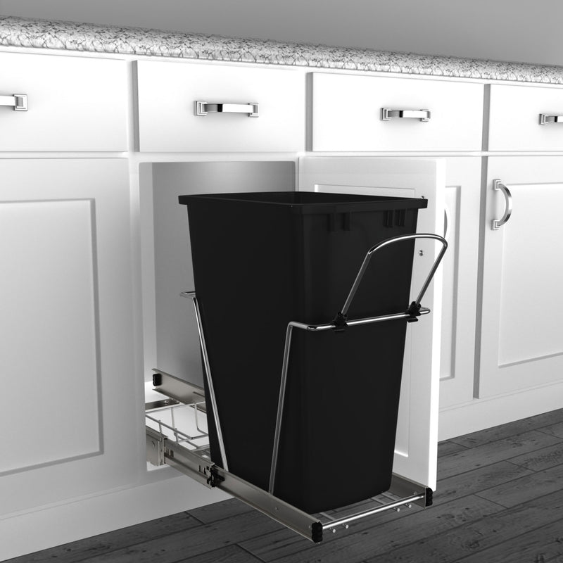 Rev-A-Shelf Pull Out Trash Can 35 Qt for Kitchen Cabinets, Black, RV-12KD-18C S