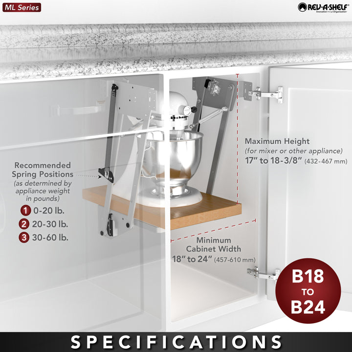 Rev-A-Shelf Mixer/Appliance Lifting System for Kitchen Base Cabinet, RAS-ML-HDCR