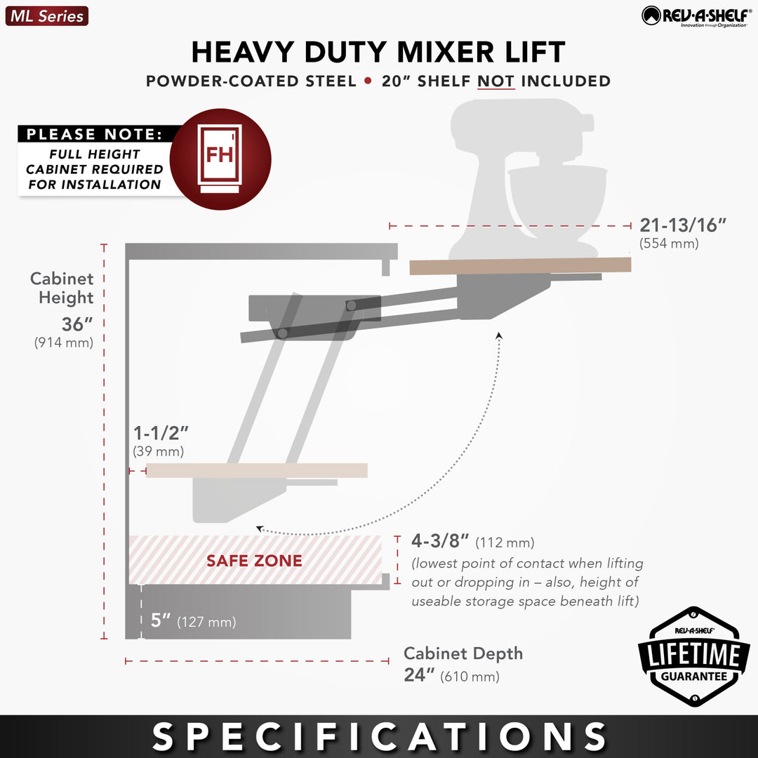 Rev-A-Shelf Mixer/Appliance Lifting System for Kitchen Base Cabinet, RAS-ML-HDCR