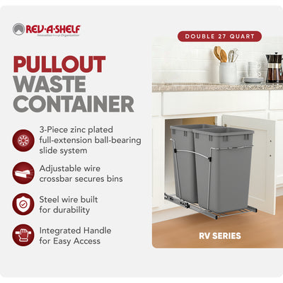 Rev-A-Shelf RV-15KD-17C S Double 27-Qt Cabinet Pullout Waste Container(Open Box)