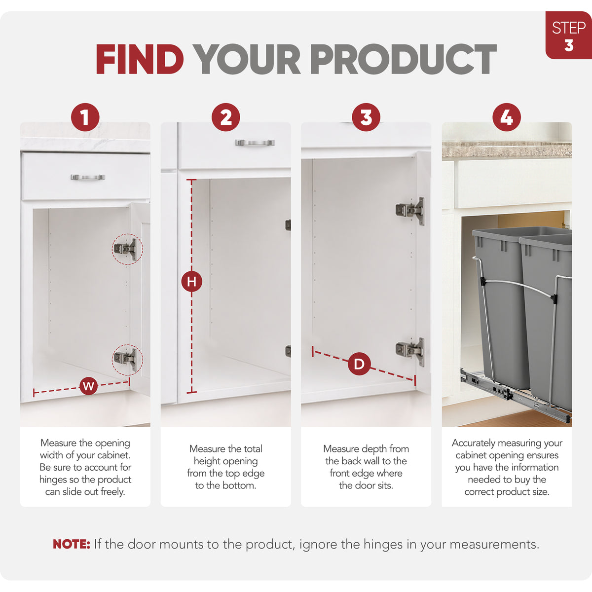 Rev-A-Shelf Cabinet Door Mount Kit and Pullout Trash Can, 27 Quarts, Silver - VMInnovations