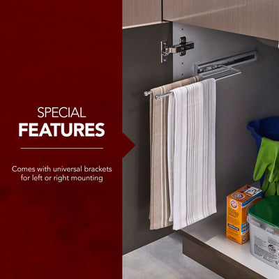 Rev-A-Shelf Pullout Dish Towel Bar Under Kitchen Cabinet, Chrome, 563-51-C