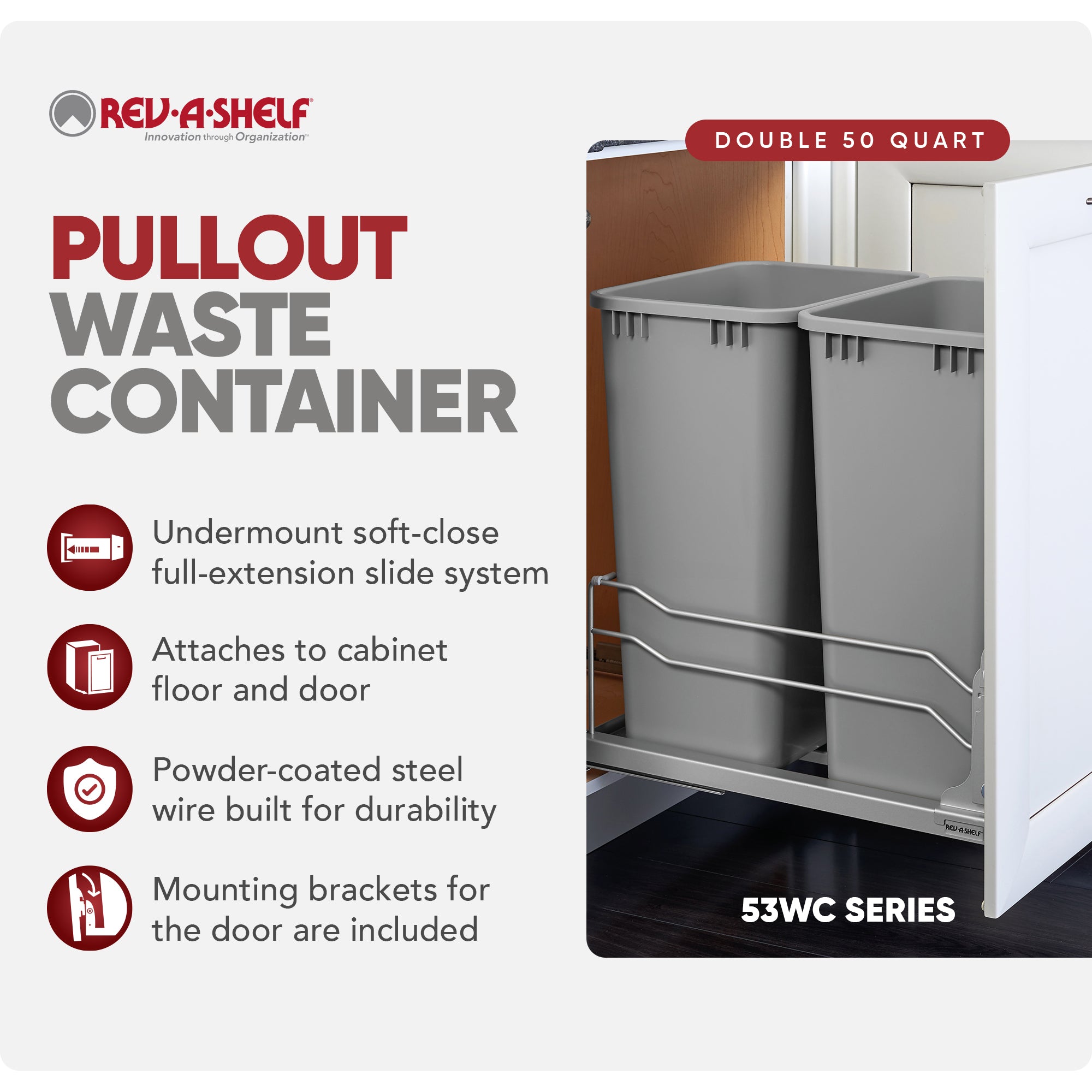 Rev A Shelf 53WC-2150SCDM-217 Double 50-Qt Pullout Waste Container (For Parts)