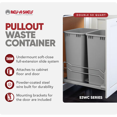 Rev-A-Shelf 53WC Double 50-Qt Pullout Soft Close Waste Containers (Open Box)