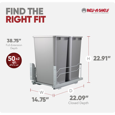 Rev-A-Shelf 53WC Double 50-Qt Pullout Soft Close Waste Containers (Open Box)