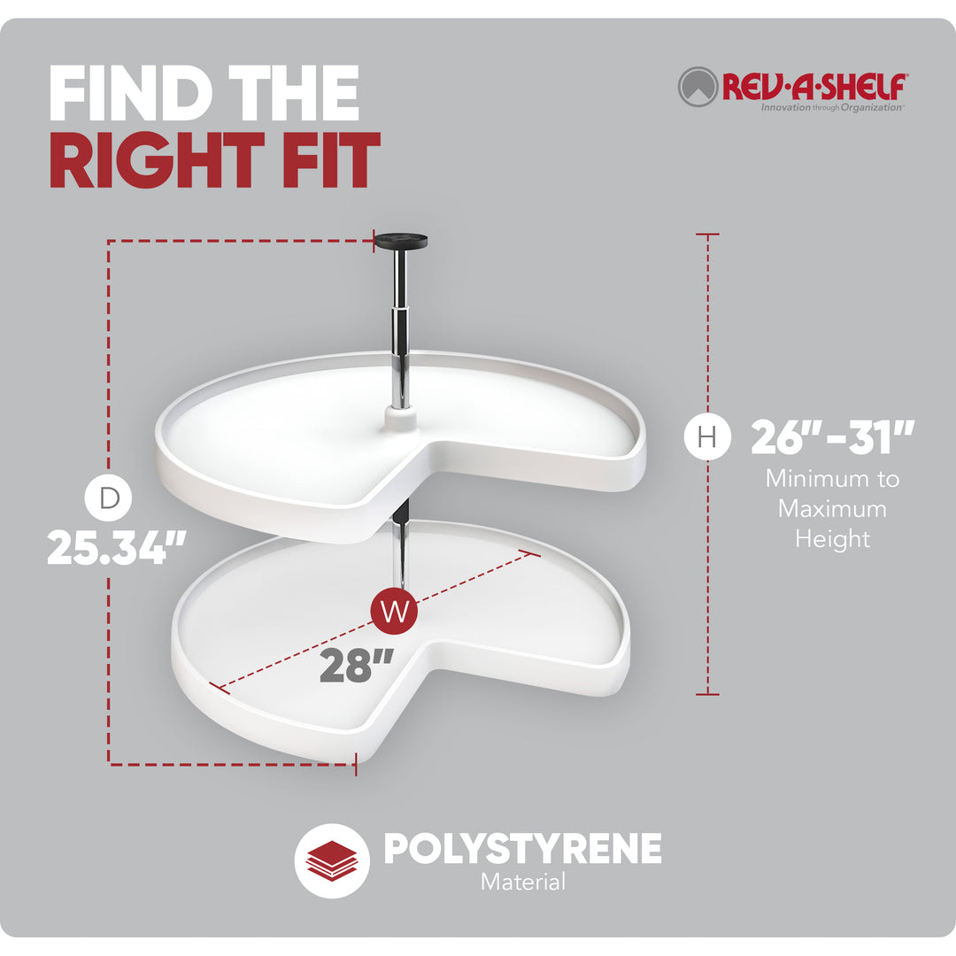Rev-A-Shelf 28'' Lazy Susan Kidney Polymer 2-Shelf, White, 3472-28-11-52