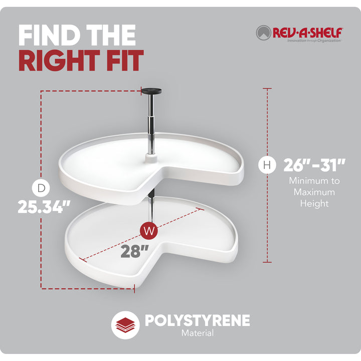 Rev-A-Shelf 28'' Lazy Susan Kidney Polymer 2-Shelf, White, 3472-28-11-52
