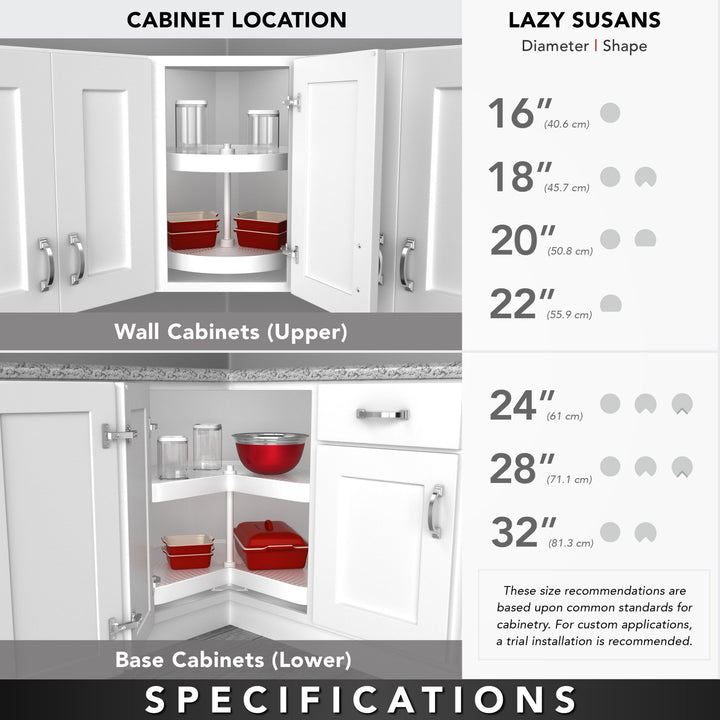 Rev-A-Shelf 28'' Lazy Susan Kidney Polymer 2-Shelf, White, 3472-28-11-52