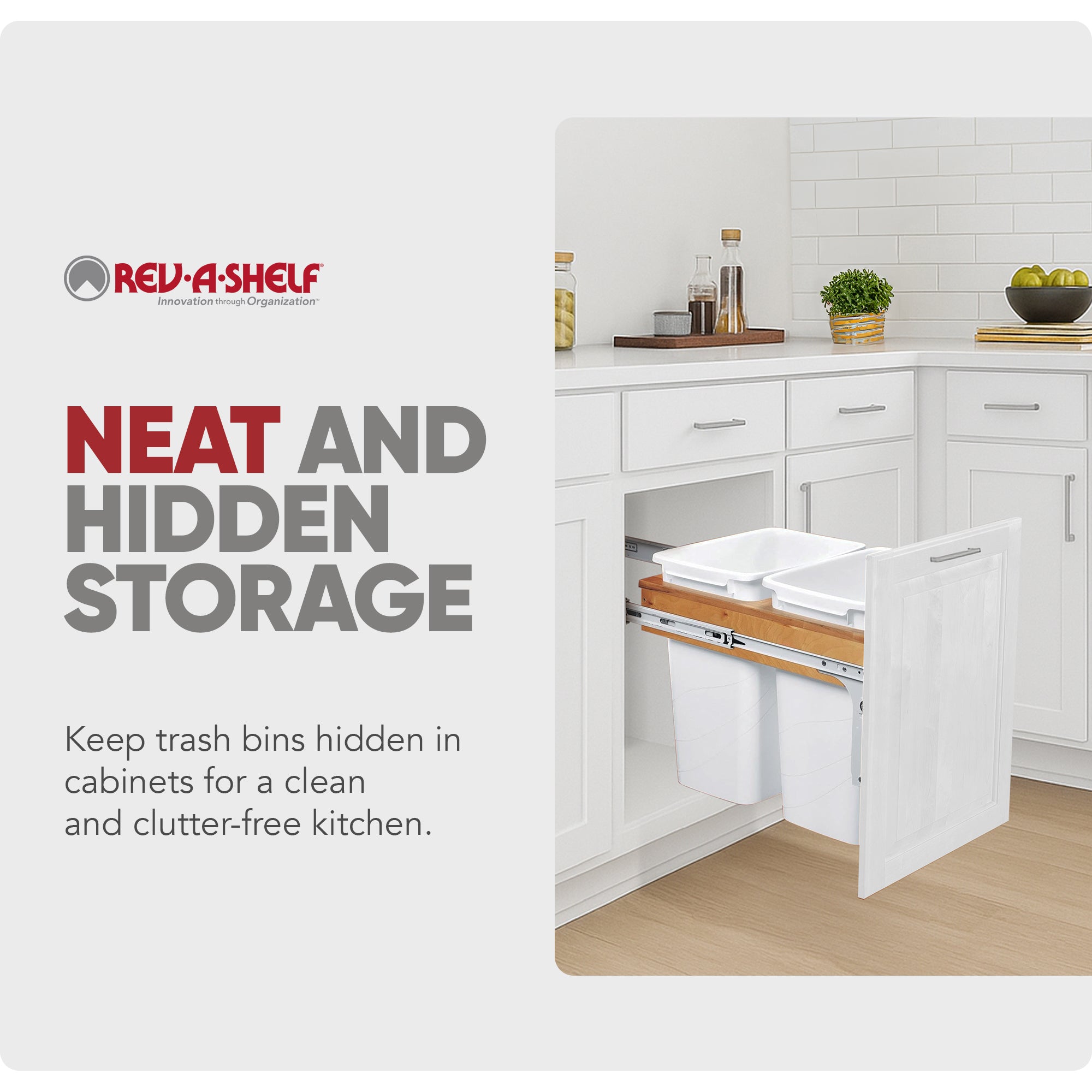 Rev-A-Shelf Double Pullout Top Mount Trash Cans & Single Lid - 35 qt., White