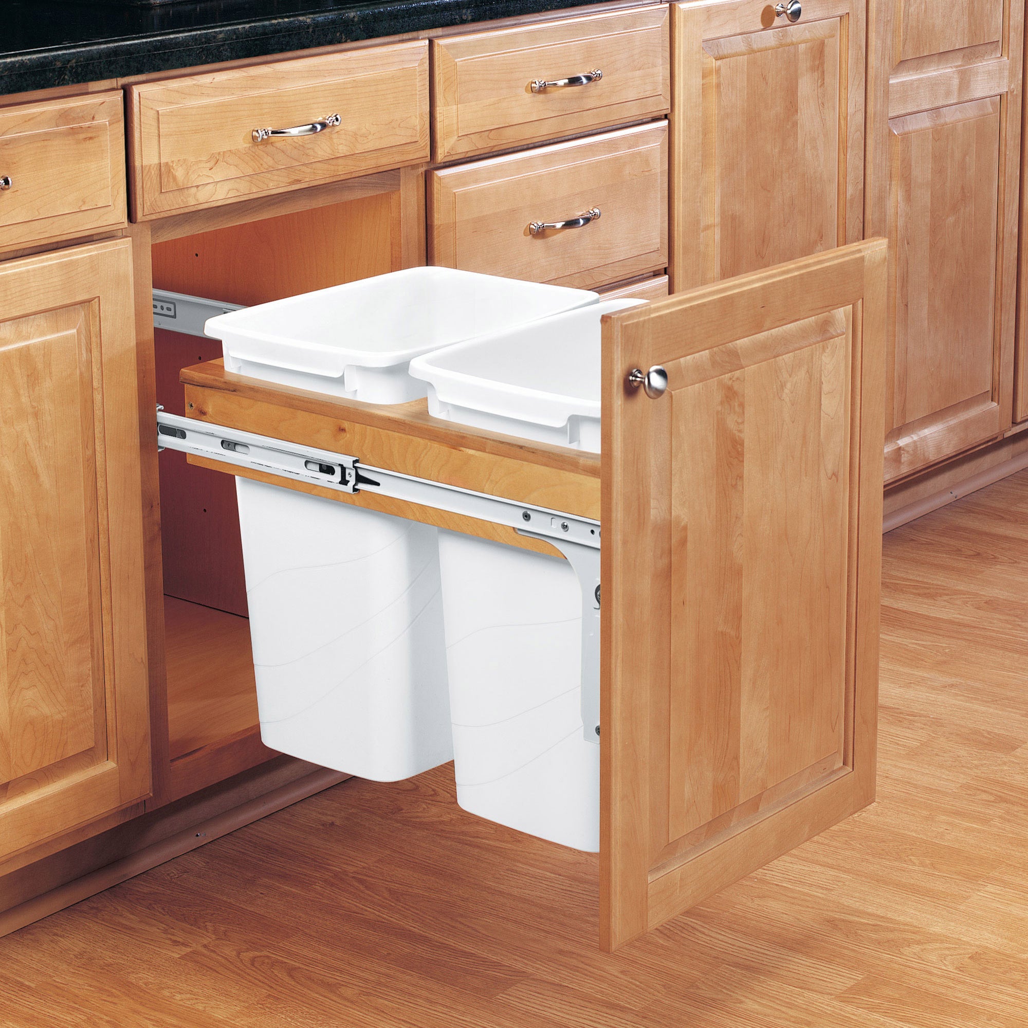 Rev-A-Shelf 4WCTM-18DM2 Double 35-Qt Pullout Waste Container Bin, White (Used)