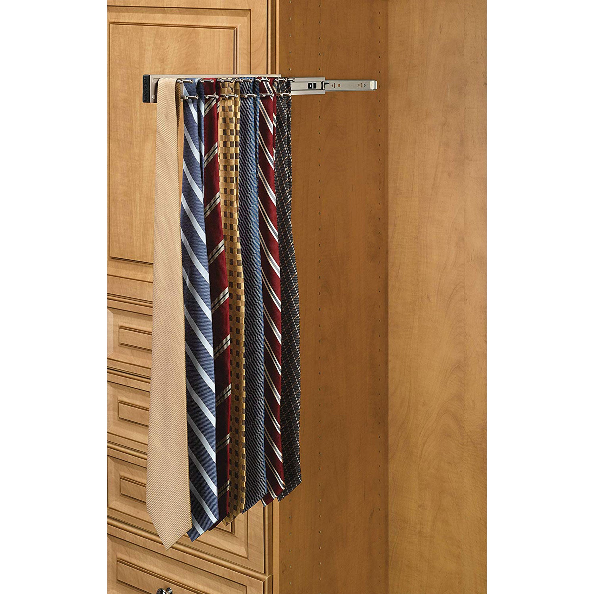 Rev-A-Shelf TRC-14CR 14-Inch Side Mount Extending Tie Rack, Nickel (Open Box)