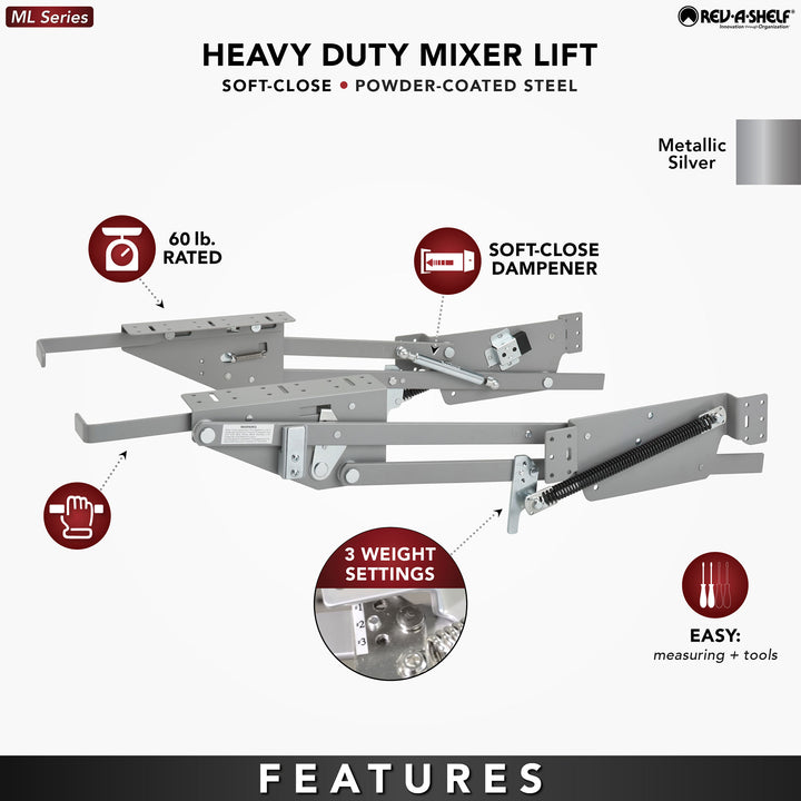 Rev-A-Shelf Mixer/Appliance Lifting System for Kitchen Base Cabinet, RAS-ML-HDSC